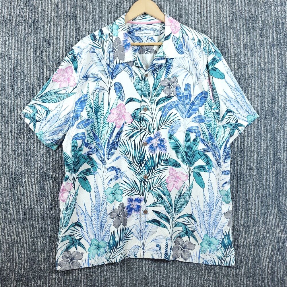Tommy Bahama Camp Shirt Garden Getaway Coconut White Silk Extra Large XL EUC!
